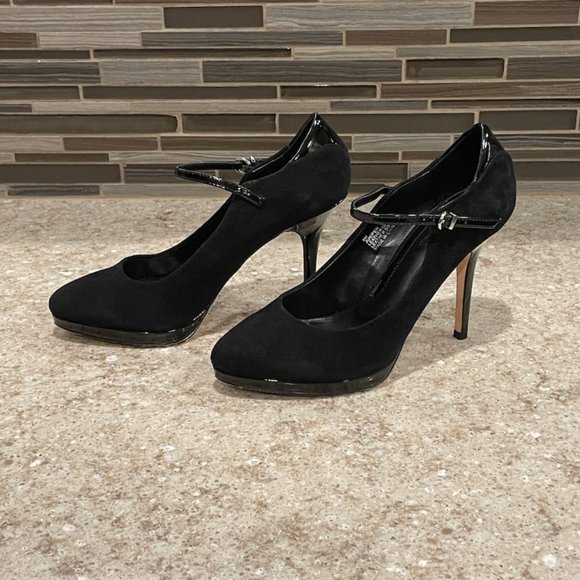 Black Suede Women’s Heels Sz 8M By White House, Black Market Platform-1/2” MINT! - Picture 1 of 8